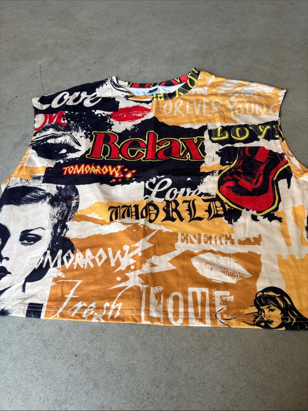 Graphic 'Relax' Tank Top in Yellow, Black & Red
